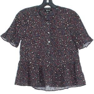Madewell Starry Night Celestial Cottagecore Top XS Button Front Ruffle Hem Boho